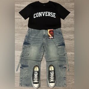 Women’s Washed Denim Cargo Pants